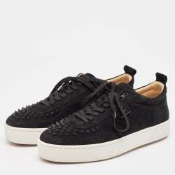Pre Owned Christian Louboutin Black Suede Happyrui Spikes Sneakers Size 45