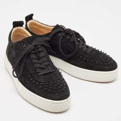 Pre Owned Christian Louboutin Black Suede Happyrui Spikes Sneakers Size 45