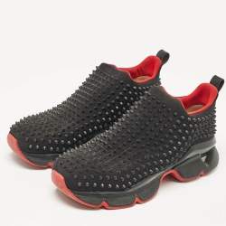 Christian Louboutin Black Neoprene Spike Sock Donna Sneakers Size 43