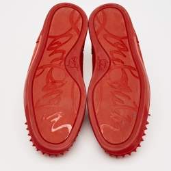 Christian Louboutin Red Suede Louis Junior Spikes Lace Up Sneakers Size 40