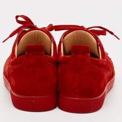 Christian Louboutin Red Suede Louis Junior Spikes Lace Up Sneakers Size 40