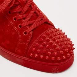 Christian Louboutin Red Suede Louis Junior Spikes Lace Up Sneakers Size 40