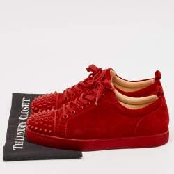 Christian Louboutin Red Suede Louis Junior Spikes Lace Up Sneakers Size 40