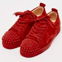 Christian Louboutin Red Suede Louis Junior Spikes Lace Up Sneakers Size 40