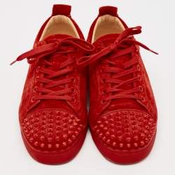 Christian Louboutin Red Suede Louis Junior Spikes Lace Up Sneakers Size 40