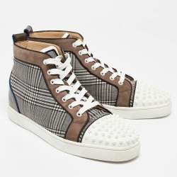 Christian Louboutin Multicolor Check Fabric and Leather Louis Spikes Sneakers Size 43