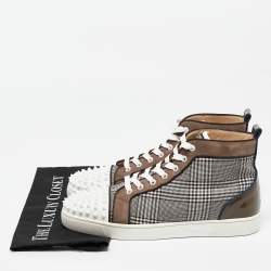 Christian Louboutin Multicolor Check Fabric and Leather Louis Spikes Sneakers Size 43