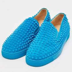 Christian Louboutin Blue Suede Roller Boat Sneakers Size 43