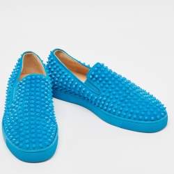 Christian Louboutin Blue Suede Roller Boat Sneakers Size 43