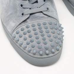 Pre Owned Christian Louboutin Blue Suede Louis Junior Spikes Lace Up Sneakers Size 42
