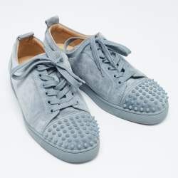 Pre Owned Christian Louboutin Blue Suede Louis Junior Spikes Lace Up Sneakers Size 42