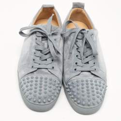 Pre Owned Christian Louboutin Blue Suede Louis Junior Spikes Lace Up Sneakers Size 42