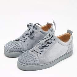 Pre Owned Christian Louboutin Blue Suede Louis Junior Spikes Lace Up Sneakers Size 42