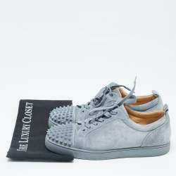 Pre Owned Christian Louboutin Blue Suede Louis Junior Spikes Lace Up Sneakers Size 42