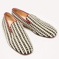 Christian Louboutin Black/White Calf Hair Rollerboy Spiked Loafers Size 42