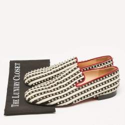 Christian Louboutin Black/White Calf Hair Rollerboy Spiked Loafers Size 42