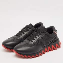 Pre Owned Christian Louboutin Black Leather Loubishark Low Top Sneakers Size 44.5