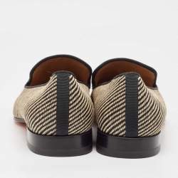 Christian Louboutin Black/Beige Woven Raffia Dandelion Tassel Slip On Loafers Size 42