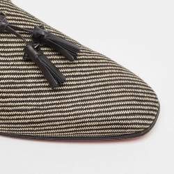 Christian Louboutin Black/Beige Woven Raffia Dandelion Tassel Slip On Loafers Size 42