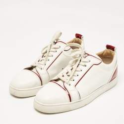 Pre Owned Christian Louboutin White/Red Leather Louis Junior Lace Up Sneakers Size 44
