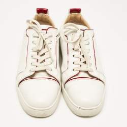 Pre Owned Christian Louboutin White/Red Leather Louis Junior Lace Up Sneakers Size 44
