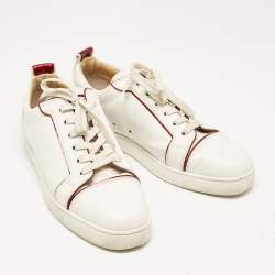 Pre Owned Christian Louboutin White/Red Leather Louis Junior Lace Up Sneakers Size 44