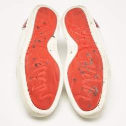 Pre Owned Christian Louboutin White/Red Leather Louis Junior Lace Up Sneakers Size 44
