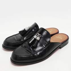 Christian Louboutin Black Patent Leather Mules Flat Sandals Size 45