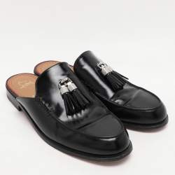 Christian Louboutin Black Patent Leather Mules Flat Sandals Size 45