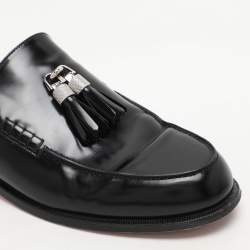 Christian Louboutin Black Patent Leather Mules Flat Sandals Size 45
