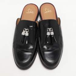 Christian Louboutin Black Patent Leather Mules Flat Sandals Size 45