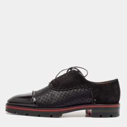 Christian Louboutin Black Leather and Suede Spikes Champignac Oxfords Size 42.5