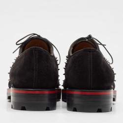 Christian Louboutin Black Leather and Suede Spikes Champignac Oxfords Size 42.5