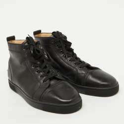 Christian Louboutin Black Leather Louis High Top Sneakers Size 44.5