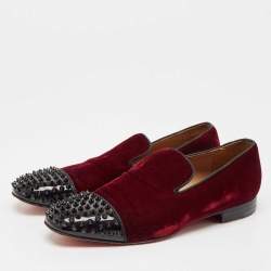 Christian Louboutin Burgundy Velvet and Patent Leather Spooky Spiked Smoking Slippers Size 43