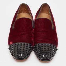 Christian Louboutin Burgundy Velvet and Patent Leather Spooky Spiked Smoking Slippers Size 43