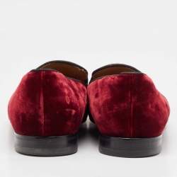 Christian Louboutin Burgundy Velvet and Patent Leather Spooky Spiked Smoking Slippers Size 43