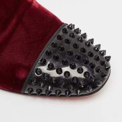 Christian Louboutin Burgundy Velvet and Patent Leather Spooky Spiked Smoking Slippers Size 43