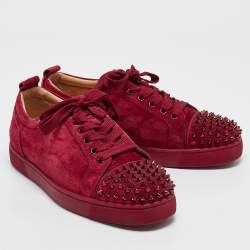 Christian Louboutin Burgundy Suede Louis Junior Spikes Sneakers Size 42