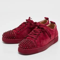 Christian Louboutin Burgundy Suede Louis Junior Spikes Sneakers Size 42
