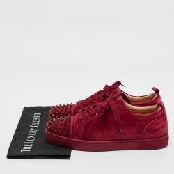 Christian Louboutin Burgundy Suede Louis Junior Spikes Sneakers Size 42