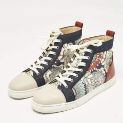 Christian Louboutin Multicolor Printed Leather and Denim Louis High Sneakers Size 44