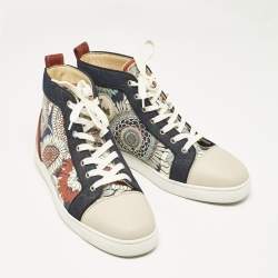 Christian Louboutin Multicolor Printed Leather and Denim Louis High Sneakers Size 44