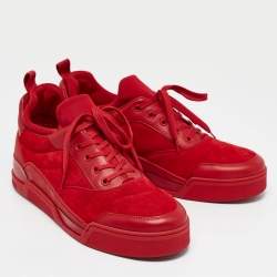 Christian Louboutin Red Leather and Suede Aurelien Low Top Sneakers Size 45