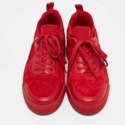 Christian Louboutin Red Leather and Suede Aurelien Low Top Sneakers Size 45