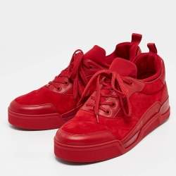 Christian Louboutin Red Leather and Suede Aurelien Low Top Sneakers Size 45