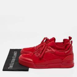Christian Louboutin Red Leather and Suede Aurelien Low Top Sneakers Size 45