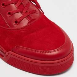 Christian Louboutin Red Leather and Suede Aurelien Low Top Sneakers Size 45