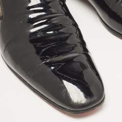 Christian Louboutin Black Patent Leather Dandelion Smoking Slippers Size 43