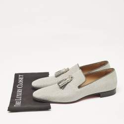 Christian Louboutin Silver Glitter Dandelion Tassel Loafers Size 44